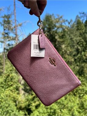 COACH Pink Metallic Wristlet Wallet Phone Pouch Gold Hardware NWT AUTHENTIC